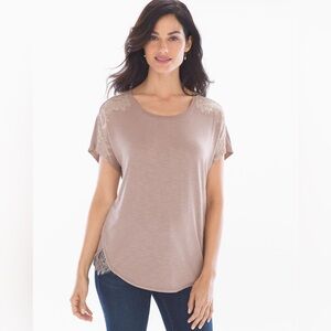 Soma Essential Short Sleeve Tee With Lace Sandstone - Women’s Large Size L